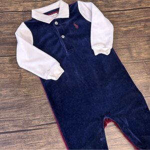 Ralph Lauren Velvet Navy, White and Burgundy Baby Romper- size 9 months
